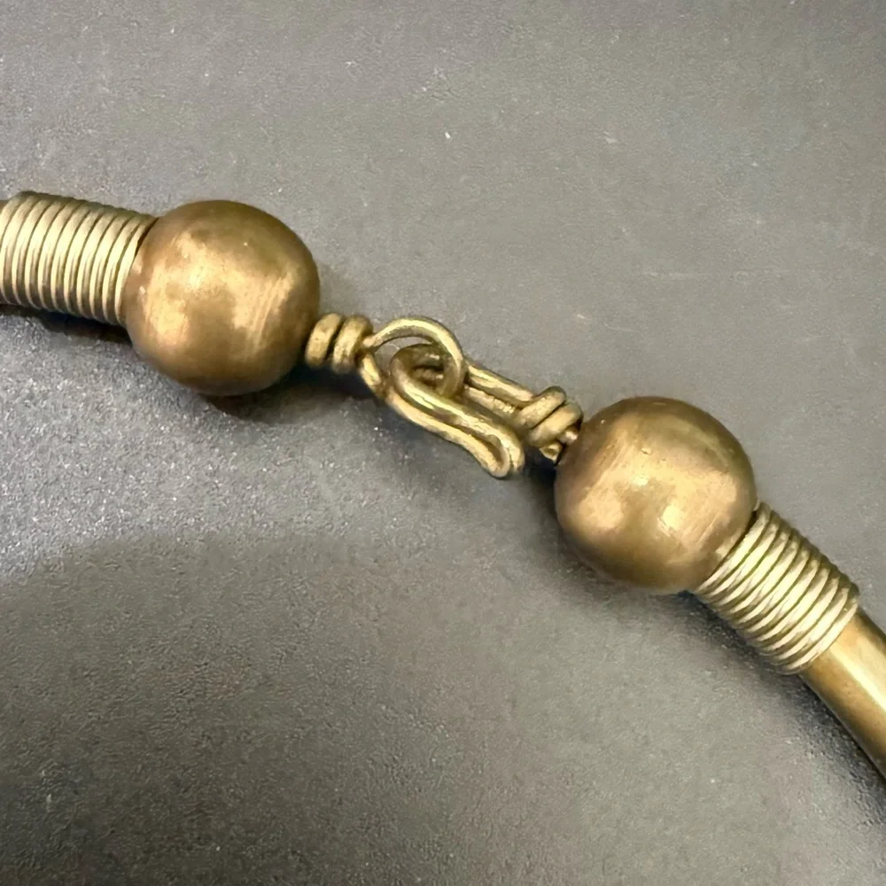 Vintage Brutalist Modernist Stone Inlay Brass Collar Choker Necklace - Picture 8 of 12